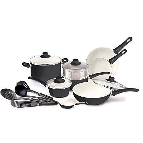 GreenLife Soft Grip Batterie de Cuisine Antiadhésive en Céramique 16 Pcs, Noir - CC001021-001