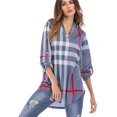 thumbnail image 1 of Chemise à Carreaux Manches 3/4 pour Femmes Tunique Col en V Pull Décontracté Blouses Tops, 1 of 7