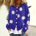 thumbnail image 1 of Pxiakgy Cardigan Décontracté pour Femmes à Manches Longues, Col Rond, à Boutons, Imprimé Petite Marguerite, Chandail Tricoté, Cardigan Bleu2 + S, 1 of 4