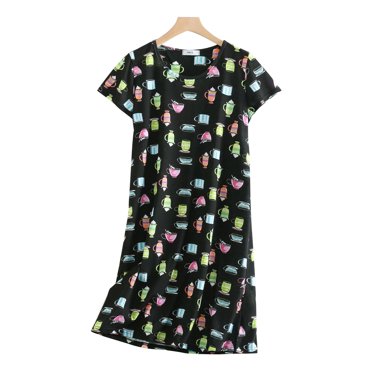 Baberdicy Nuisette Sans Manches en Coton pour Femmes Offre à Durée Limitée, Nuisette pour Femmes Grande Taille Mignonne Dessin Animé Vêtements de Maison en Coton Tricoté Douce et Épaisse à Manches Courtes Col Rond Pyjama