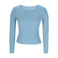 thumbnail image 4 of Hauts Ajustés Côtelés d'Automne - T-Shirt à Col Rond à Manches Longues Extensible, Décontracté, Basique pour Femmes, 4 of 7