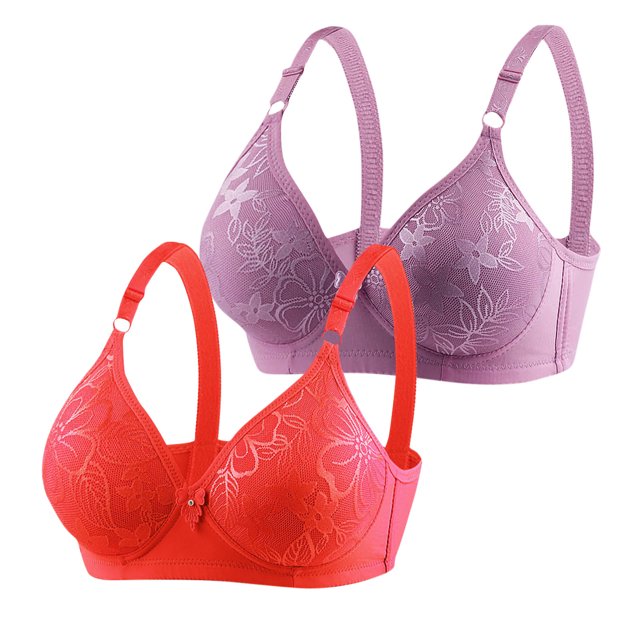 Timegard 2 Pc Bras Summer for Women Adjustable Strap Lace Full Coverage Wirefree Comfortable Everyday Bra