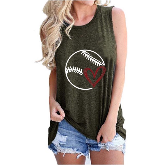 LSLJS Women Spaghetti Strap Tank Tops Ladies Summer Fashion Solid Color Baseball Print Pattern Sleeveless Vest Top T-shirt