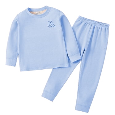 Zwiiyzr 1-12 Years Kids Baby Thermal Underwear Long Johns for Boys Girls Base Layer Toddler Thermal Set Ultra Soft Light blue