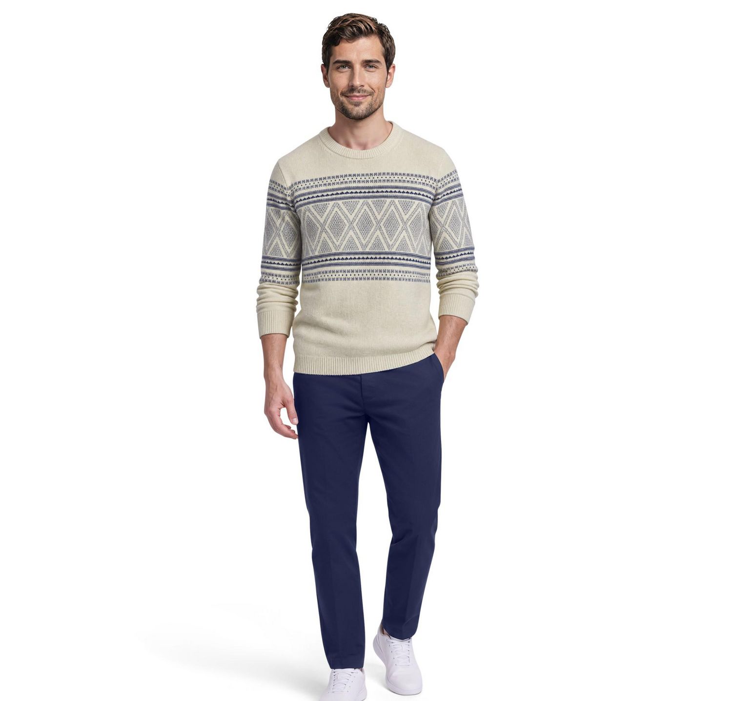 Izod Men's Fair isle Double-Layer Crew Neck Sweater