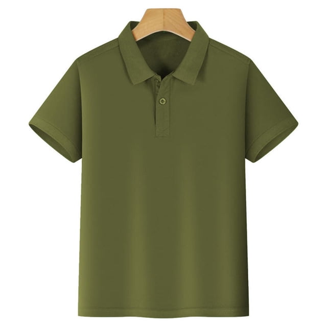 TOOYOU Girls T-Shirt Short Sleeve Solid Color Polo Shirt Button Closure Comfortable & Soft Fabric Summer Cute Basic Tops Green Size 7-8 Years