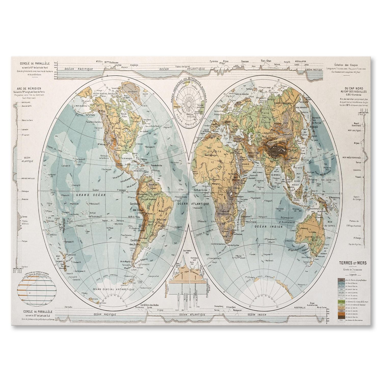 Designart Ancienne carte du monde II Art mural sur toile