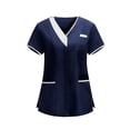 thumbnail image 3 of Craaazy Plus Size Women's Solid Color Nursing Scrub T-shirts with Contrast V-Neck and Multi Pockets for Medical Work Gift, 3 of 6