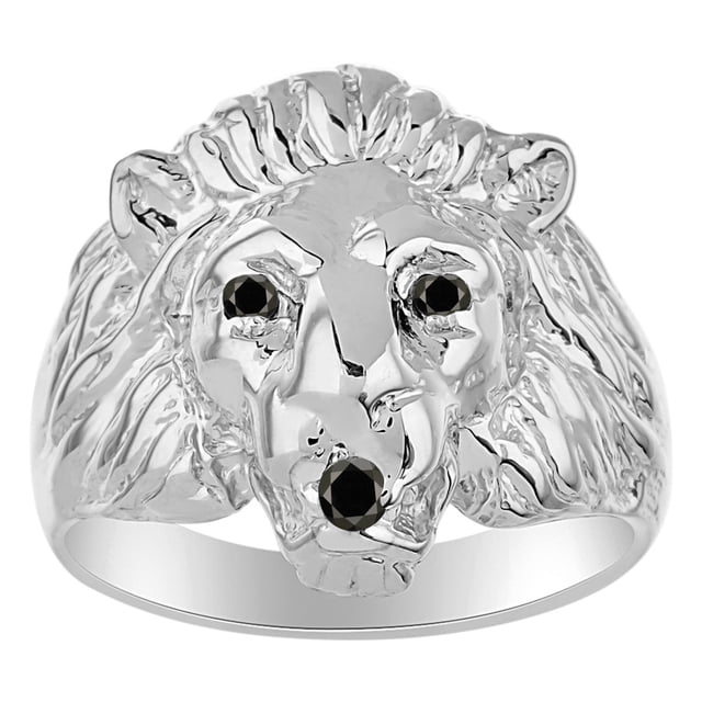 RYLOS Rings Sterling Silver Lion Head Ring Black Diamonds Eyes & Gemstone Mouth Fun Designer Rings Onyx Jewelry Size 12