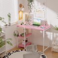 thumbnail image 2 of PAMRAY 32 Inch Small Computer Desk with Shelves, Home Office Desk with Headphone Hook for Bedroom, Study Writing PC Table for Small Spaces, Pink, 2 of 6
