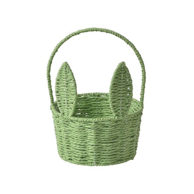 Lksixu Easter Baskets for Kids, Small Rattan Woven Easter Bunny Basket with Handle, Portable Lightweight Easter Eggs Hunting Basket Rustic Farmhouse Decorative Flower Basket Spring Decor for Home