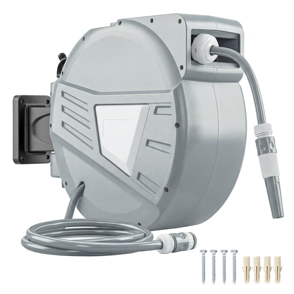 Outsunny 1/2" x 98ft Retractable Garden Hose Reel Wall Mounted, Grey