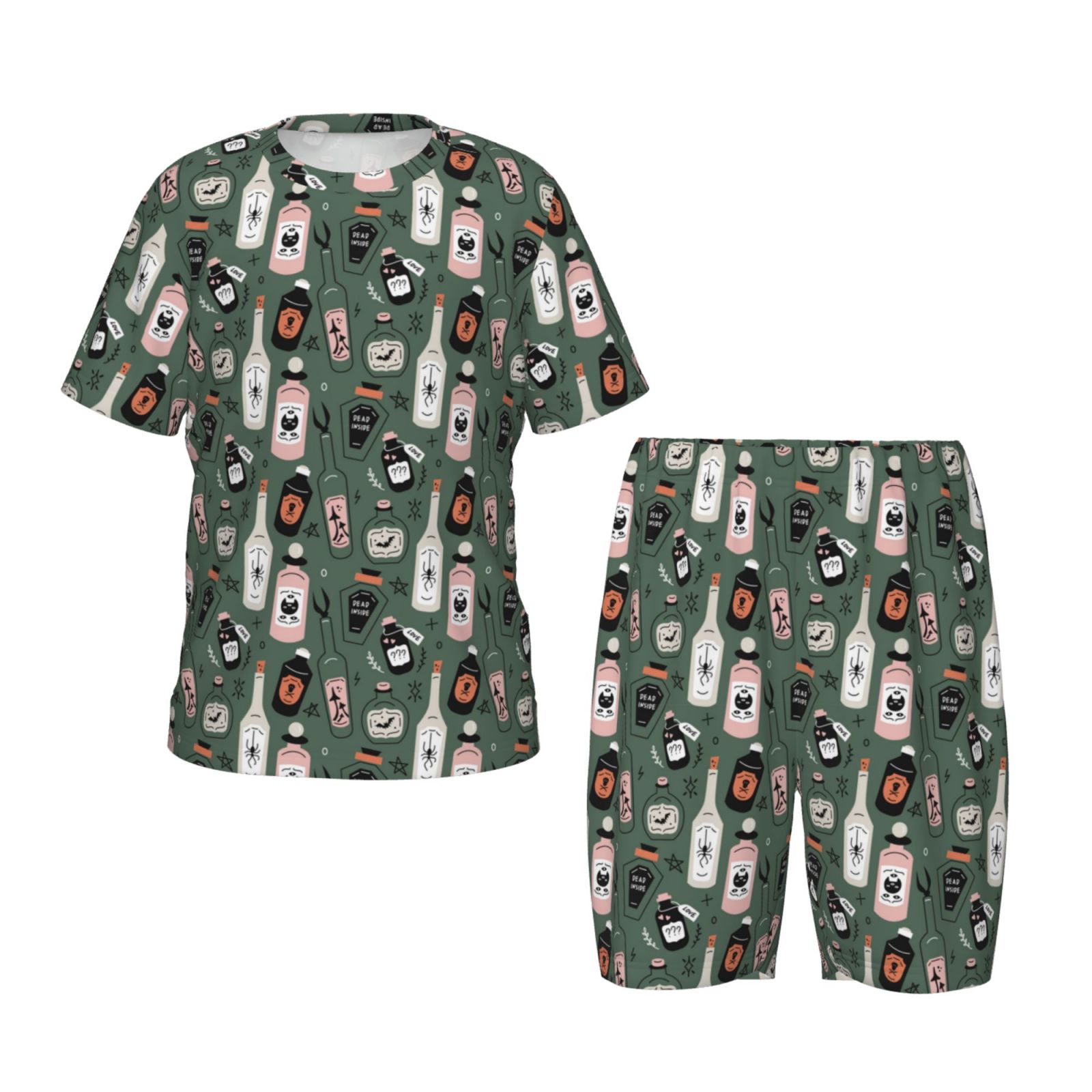 Wukai Ensemble de Pyjama Court à Manches Courtes Imprimé Poisons d'Halloween pour Enfants, 2 Pcs-Petit