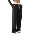 thumbnail image 1 of Women'S Contrast Color Waistband Sweatpants Wide Leg Pants with Drawstring Buckle Black L, 1 of 8