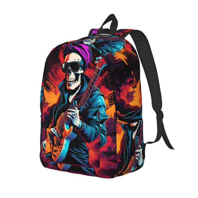 Easygdp Rock Skull Singer for Durable Canvas Laptop Backpack - Adjustable Shoulder Strap, Large Capacity, Fits 15-17in Laptops, for School, Work, Travel-Medium
