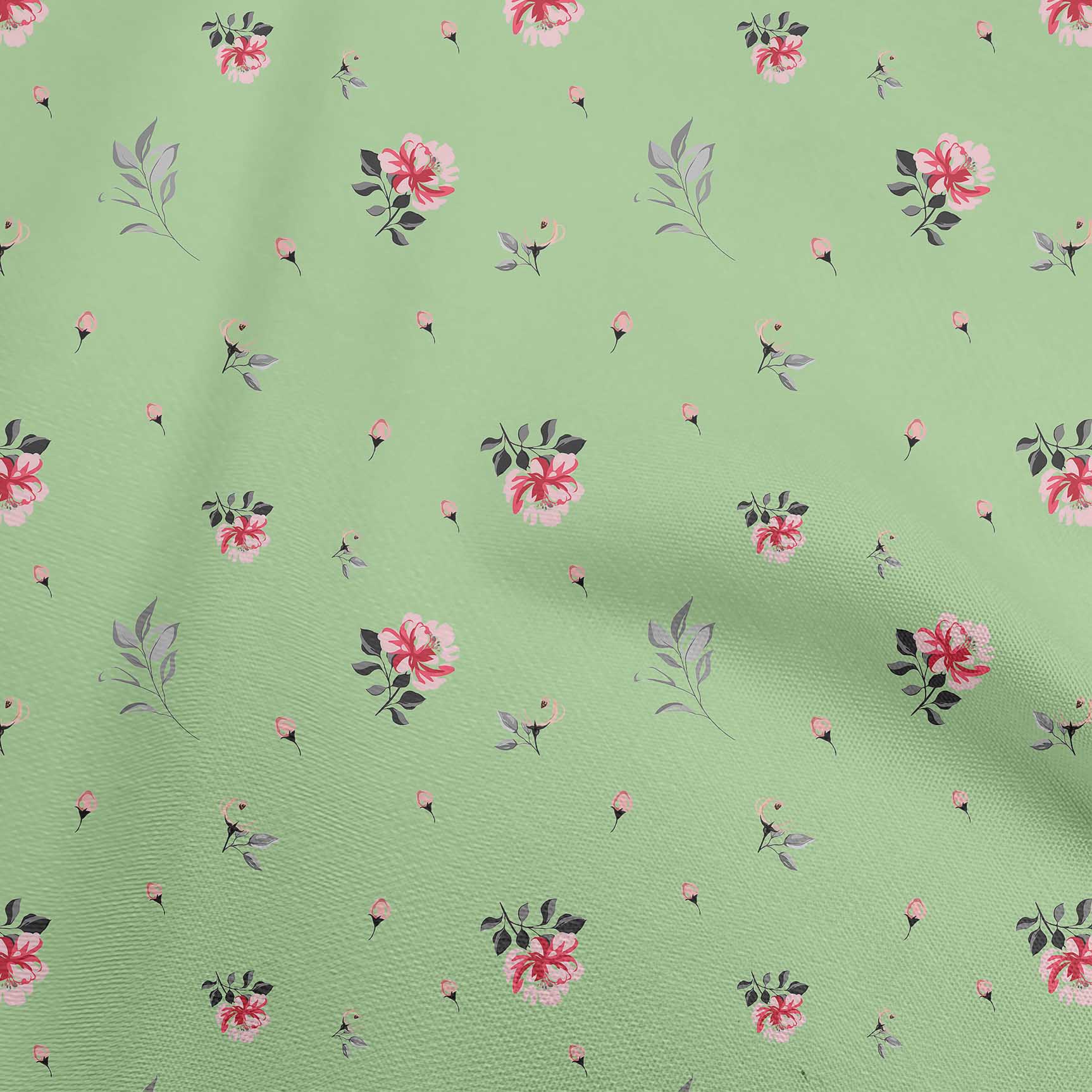 oneOone Rayon Sea Green Fabric Floral Fabric For Sewing Printed Craft Fabric By The Yard 56 Inch Wide