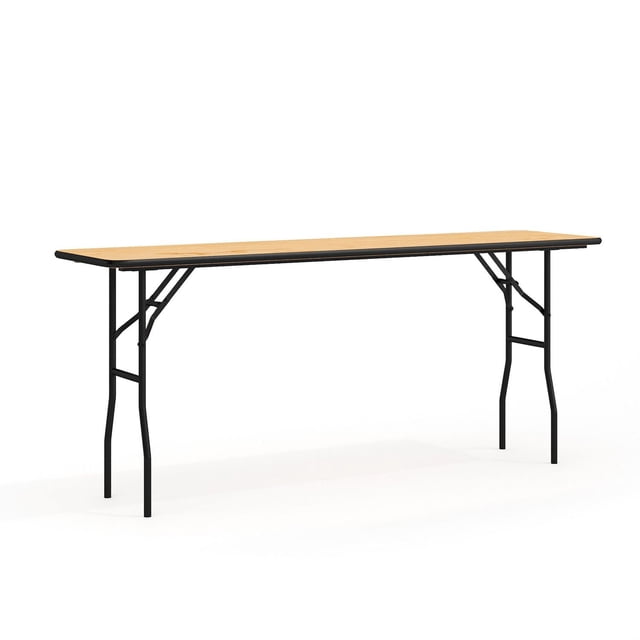 18'' x 72'' Rectangular Wood Folding Training / Seminar Table with Smooth Clear Coated Finished Top