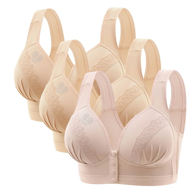 FAIWAD 3Pc Wireless Bras for Women Plus Size Full Coverage Front Closure Bralettes No Underwire Breathable Everyday Bra
