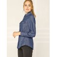 thumbnail image 4 of INSPIRE CHIC Women's Point Collar Button Down Polka Dots Shirt Dark Blue S, 4 of 4
