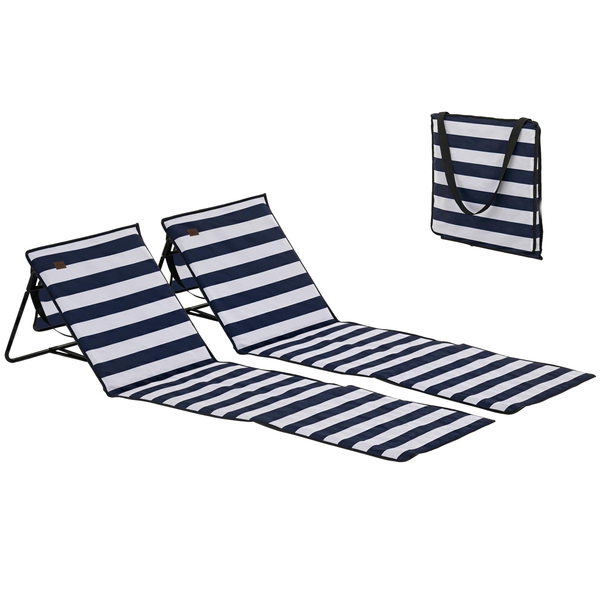 Outsunny Chaises Longues Pliables avec Sac de Transport Bleu et Blanc