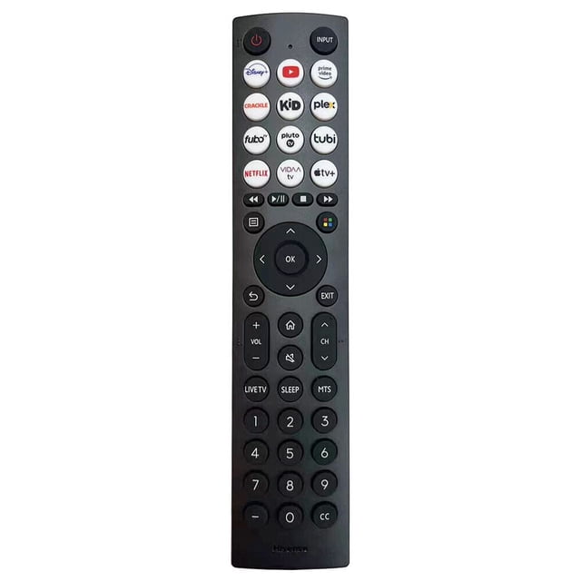New Original EN2D36H (0011) remote control for Hisense Smart TV, designed for TV accessories. Features a black ABS material body with buttons for streaming services like Netflix, Disney+, and Prime Video. Requires 2 AAA batteries (not included).