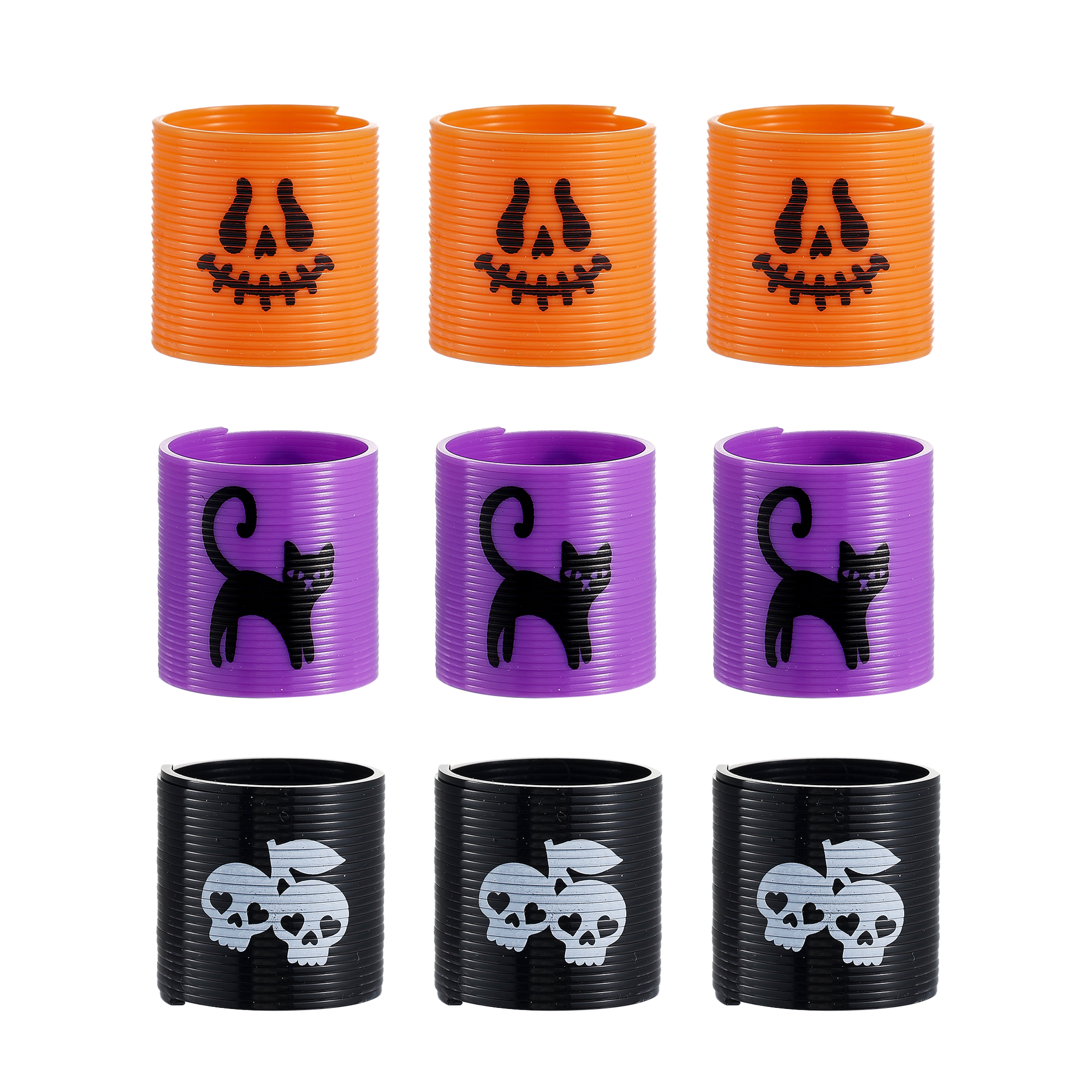 Slinkies d’Halloween, 9 pièces, Matériau plastique, Orange, Noir, Vert, Âges 3+, Favors de fête, par Way to Celebrate