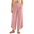 thumbnail image 1 of Pantalon à Jambe Grand Femme Mode Plissé Tenue d'Intérieur Taille Élastique Garniture à Boutons Jambes Fendues Courbées Pantalon Fluide avec Poches P‐2TG, 1 of 6