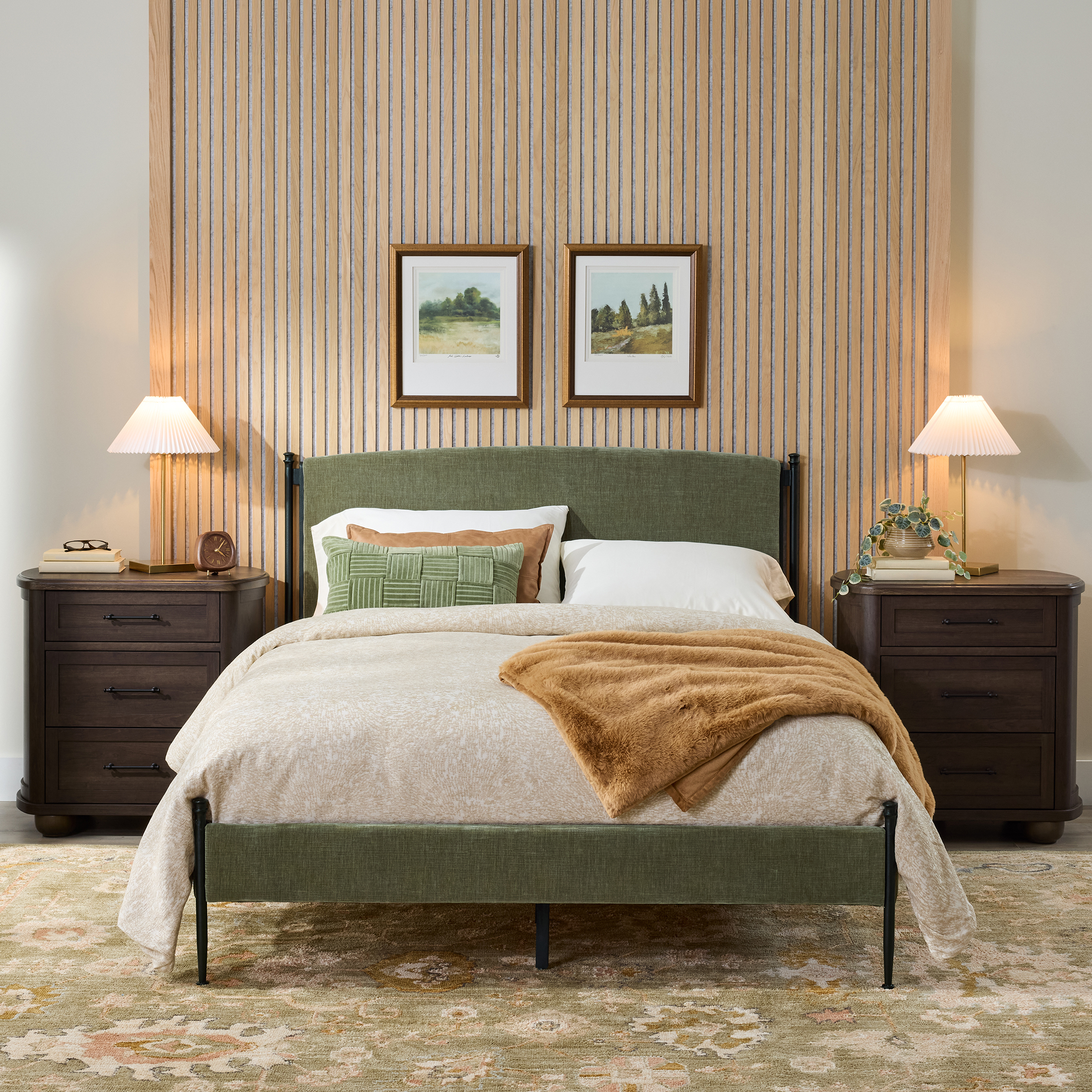 Better Homes & Gardens Ambrose Upholstered King Bed, Forest Velvet and Forged Iron