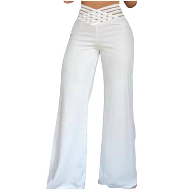 Ketyyh-chn99 Pantalon pour Femmes Pantalon de Survêtement Décontracté Pantalon de Bureau pour Femmes Jambe Grand Taille Haute Capris Pantalon Droit Blanc,m