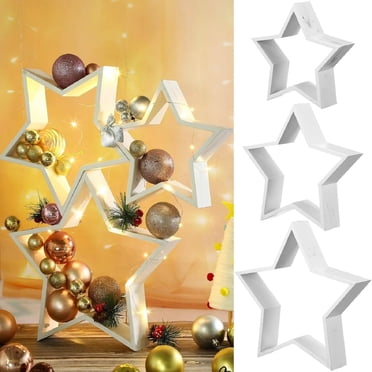 Neoyler Ensemble de 3 Décorations de Noël en Bois en Forme d'Étoiles avec Guirlandes Lumineuses, Manteau, Étagère, Décor Douillet pour la Maison, Convient aux Célébrations des Fêtes, Pendaisons de Crémaillère et Occasions Spéciales 12,4 Po Blanc