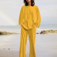 thumbnail image 4 of EGNMCR Women 2 Piece Linen Outfits Solid Color Long Sleeve Suit Drawstring Wide Leg Pants with Pockets Womens Lounge Sets, 4 of 7