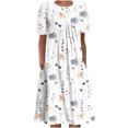 thumbnail image 1 of QIPOPIQ Robes pour Femmes Robe Évasée à Étages Manches Courtes Robes Décontractées Col Rond Robe Midi d'Été Robes Pliantes à Imprimé Offres 2023, 1 of 5