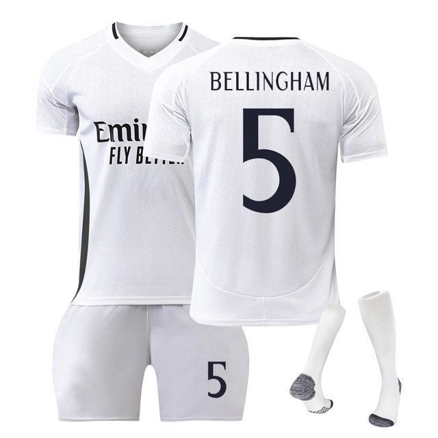 Sien 2425 Maillot de Soccer Domicile de l'European FC, #5 BELLINGHAM Maillot de Soccer Européen Ensemble 3 Pcs, Maillot de Soccer Européen à Manches Courtes pour Adulte, #5/TP