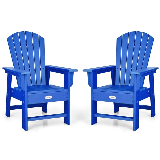 Gymax Ensemble de 2 Chaises Adirondack de Patio pour Enfants Fauteuil Chaise d'Extérieur Résistante aux Intempéries Bleu