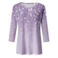 thumbnail image 4 of Hauts de Printemps pour Femmes à Paillettes Imprimé Décontracté Col Rond Manches Trois-Quarts Chemises pour Femmes Violet TG, 4 of 4