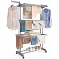 thumbnail image 1 of Étendoir à Linge Pliable à 4 Niveaux, Hauteur 173 cm, Acier Inoxydable, à Roulettes, pour une Utilisation Intérieure et Extérieure, Gris Dove, 1 of 5