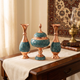 thumbnail image 2 of Handcrafted Turquoise Inlaid Copper Dish & Vase Set (Firoozeh Koobi), 2 of 9