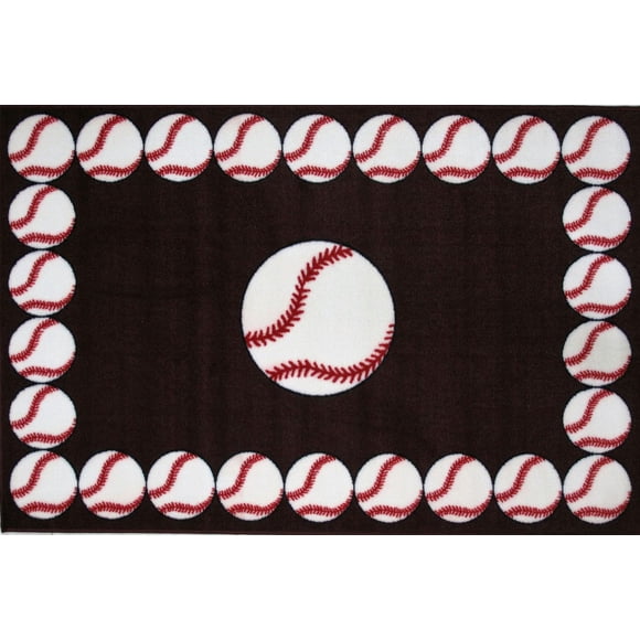 Fun Rugs Rectangle Multi-Colored Baseball Time Nylon Kids Rug