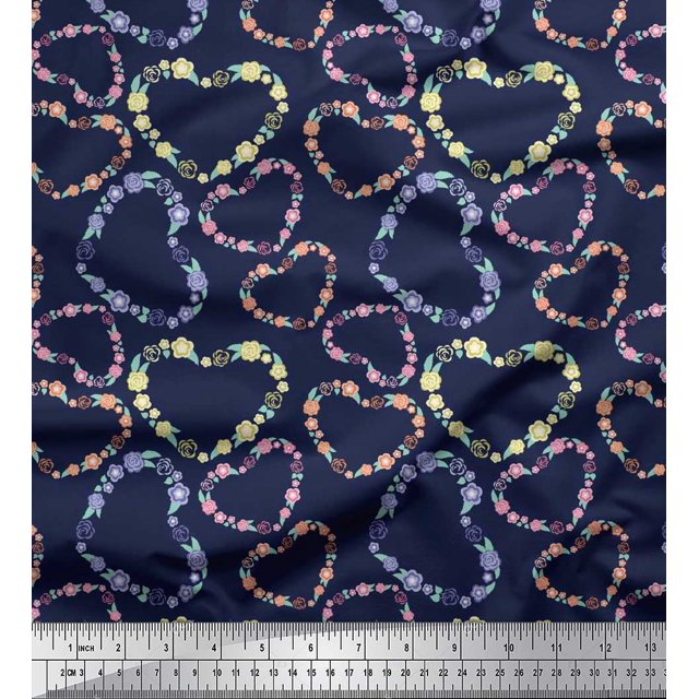 Soimoi Silk Fabric Floral & Heart Decor Fabric Printed Yard 42 Inch Wide