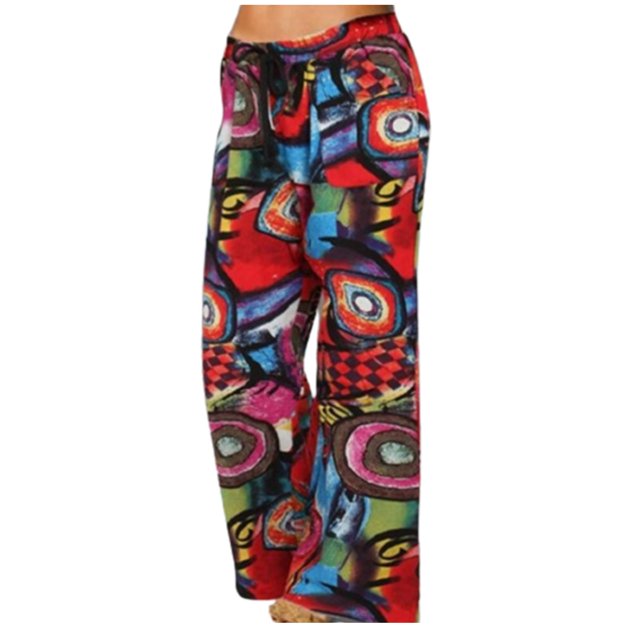 CEHVOM Women Printing Pokets Elastic Drawstring Loose Trousers Pants