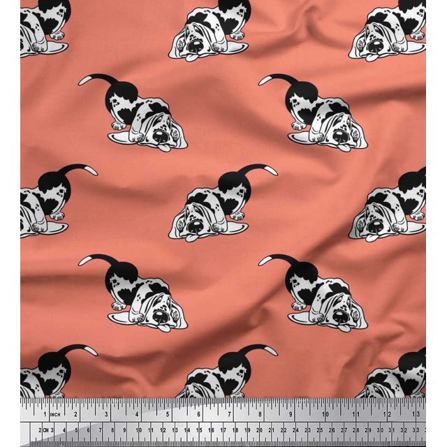 Soimoi Rayon Fabric Basset Hound Dog Print Sewing Fabric Yard 42 Inch Wide
