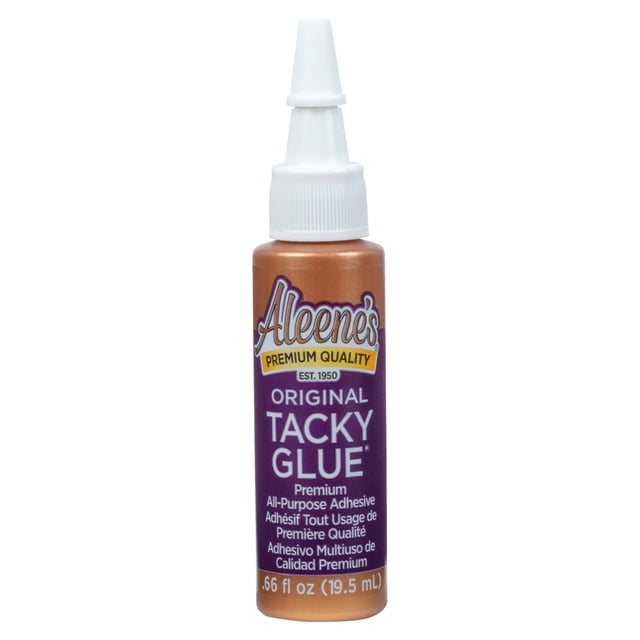 Aleene's Original Tacky Glue Mini Bouteille, 0,66 fl oz (19,5 ml), Adhésif Artisanal compact Tout Usage avec Bouchon à Torsion Blanc et Bouteille de Couleur Cuivre avec Image de Marque Violette et Jaune, Idéal pour une application Précise et une Tenue Solide à Séchage Rapide dans les Projets d'Artisanat.