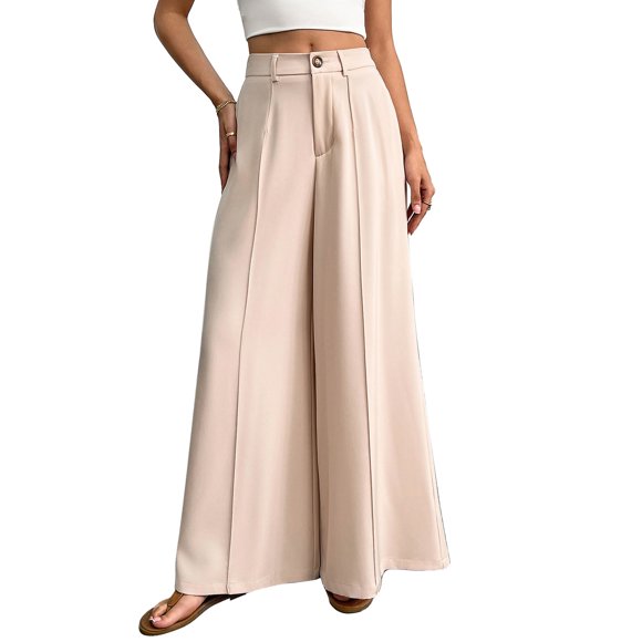 Pantalon Évasé Uni pour Femme, Pantalon Habillé à Jambe Grand Taille Haute, Pantalon Coupe Ample pour Vacances d'Été à la Plage, Pantalon-Jupe Décontracté et Confortable pour le Travail au Quotidien, Long Pantalon Palazzo Fluide