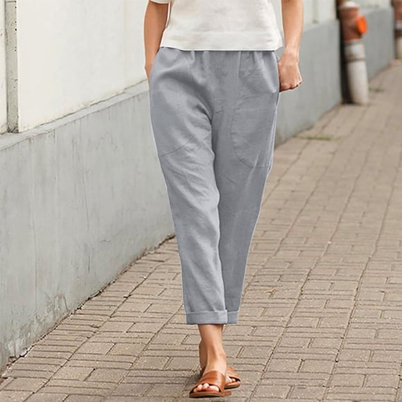 Women Pocket Cropped Straight Leg Crop Pants Ladies Casual Long Loose Pant Slacks Stretchy Yoga Womens Casual Pants Petite Length Womens Work Clothes Business Casual Pants Womens Pants Casual Work
