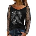 thumbnail image 1 of WEAIXIMIUNG Chandail Léger pour Femmes de la Saint-Valentin, Aguichant, à Manches Longues, Haut avec Strass en Maille, Design à Col Rond, Haut Automne Hiver, Tenue Décontractée, Chemise à Bretelles, Blouse pour Fête, 1 of 5