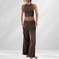 thumbnail image 3 of Ladies 2 Piece Pants Set Casual Crew Neck Pockets Vacation Outfit (Black S), 3 of 8