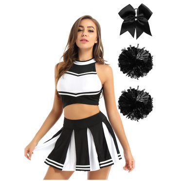 CHICTRY Cheer leader Costume For Women Cheerleading Outfit Schoolgirl Musical Party Cheer Halloween Uniform Black S