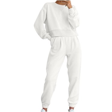 MeetoTime Ensemble 2 Pcs pour Femme, Tenue de Détente Jogger, Ensemble Chandail Court à Manches Longues et Pantalon de Survêtement