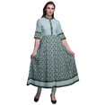 thumbnail image 1 of Bimba Robe Anarkali Imprimée à Blocs Feuilles Bleues et Fleurs Kurti Longue pour Femmes Indienne Ligne A Haut Décontracté Tunique -Grand, 1 of 5