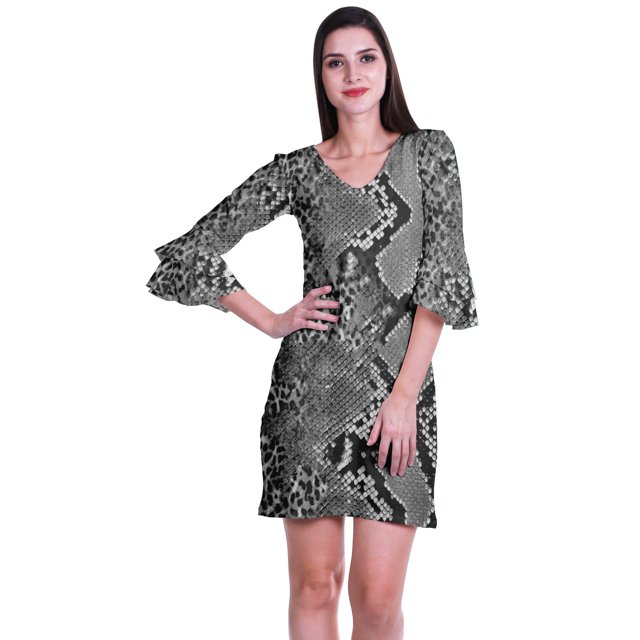 Moomaya Robe Courte Imprimée pour Femmes, Manches Évasées, Coupe Droite, Robes pour Femmes, Vêtements d'Été Décontractés